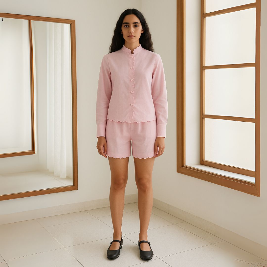 Butter Pink Scallop Linen Set