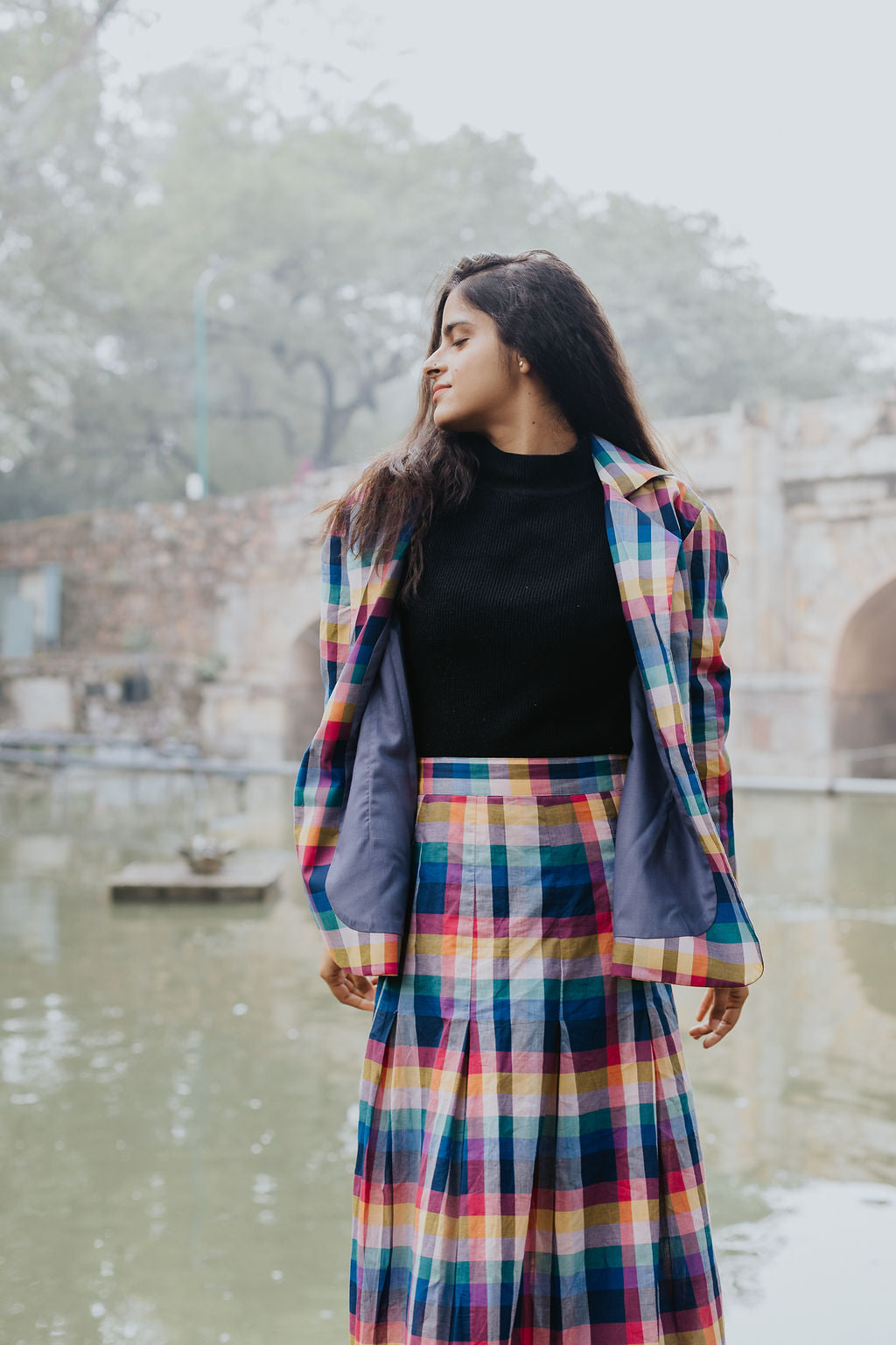 Joy Pleated Check Coat