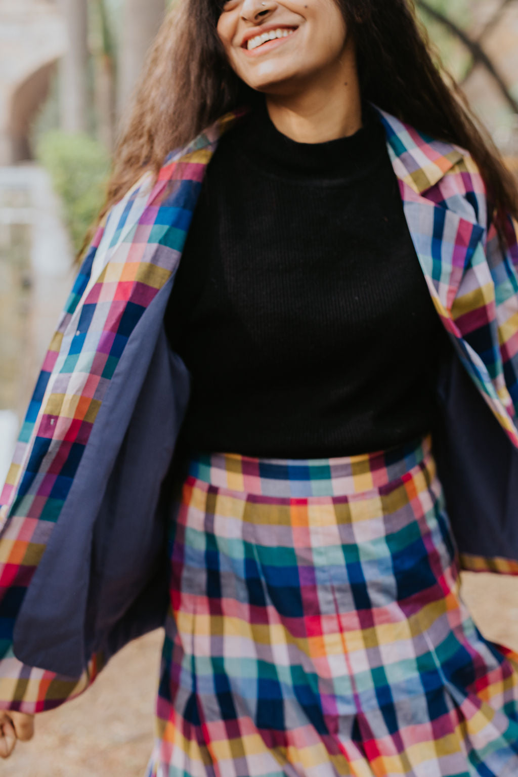 Joy Pleated Check Coat