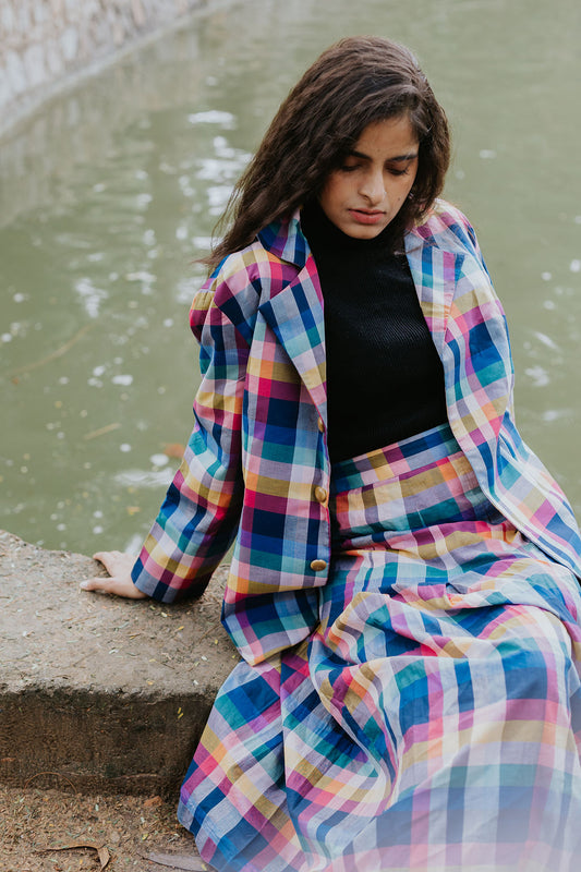 Joy Pleated Check Coat