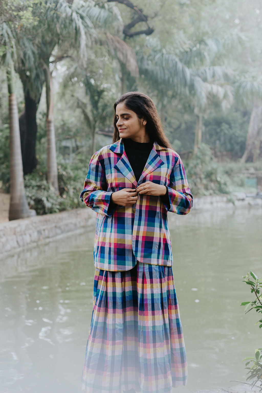 Joy Pleated Check Coat