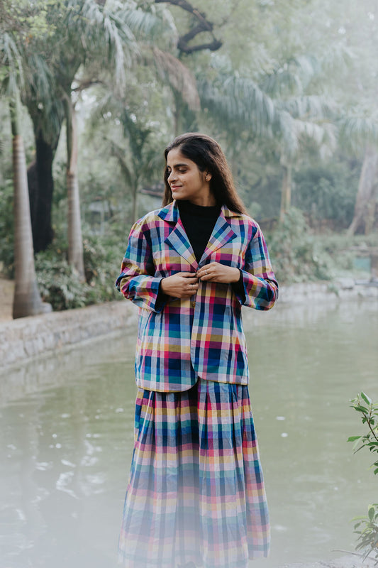 Joy Pleated Check Coat