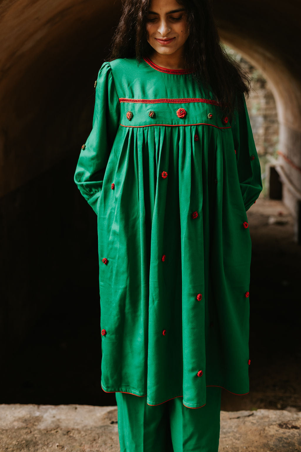 Crimson Stitched Green Cord