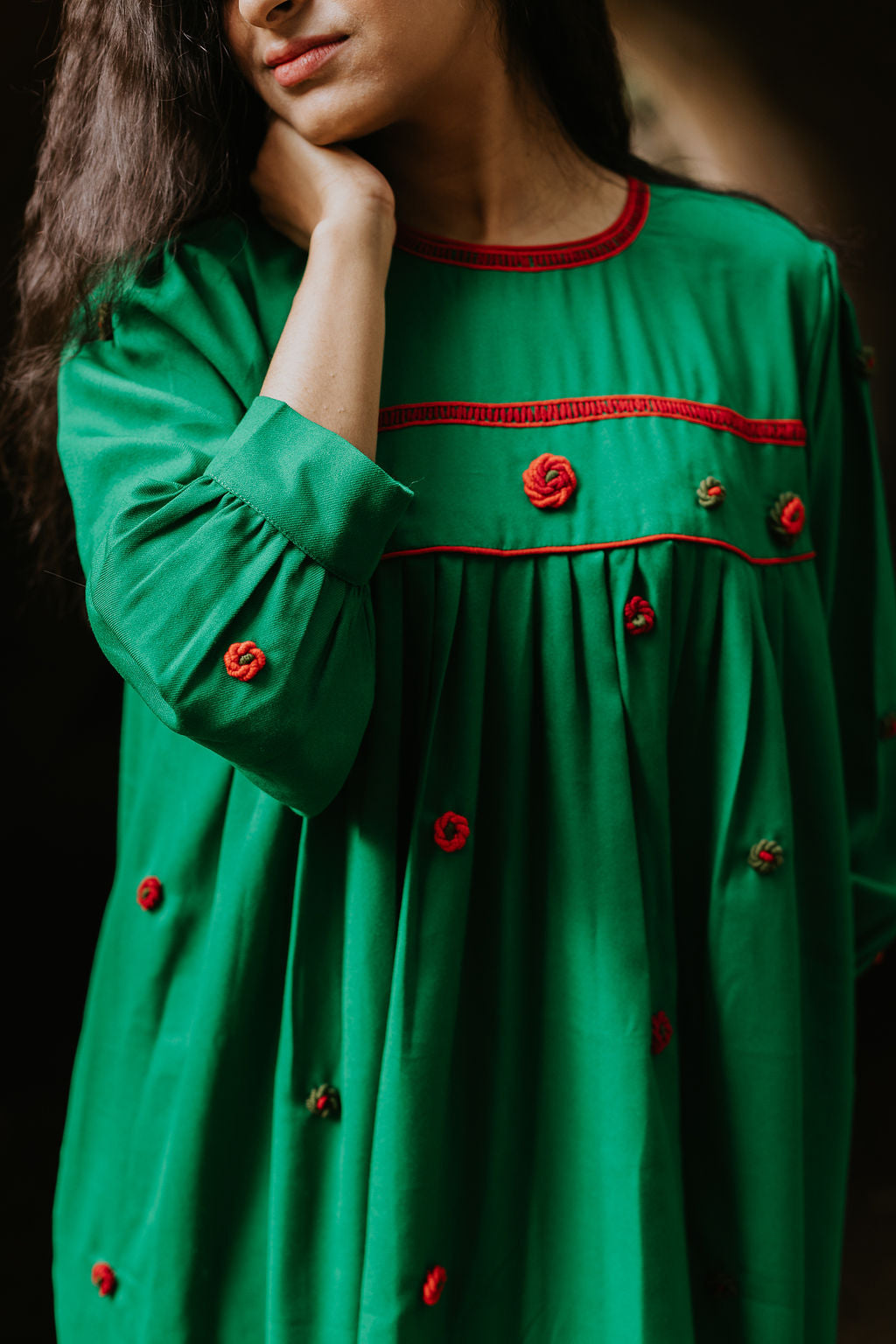 Crimson Stitched Green Cord