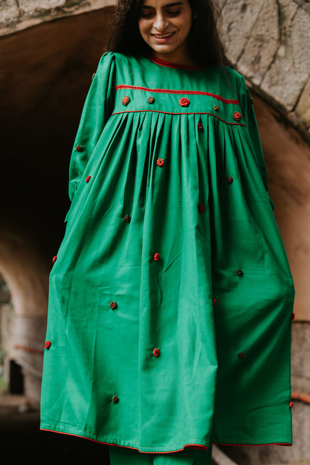 Crimson Stitched Green Cord