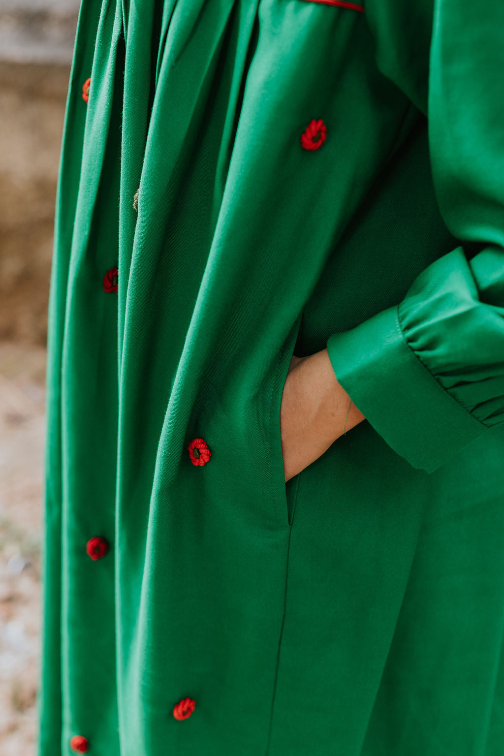 Crimson Stitched Green Cord