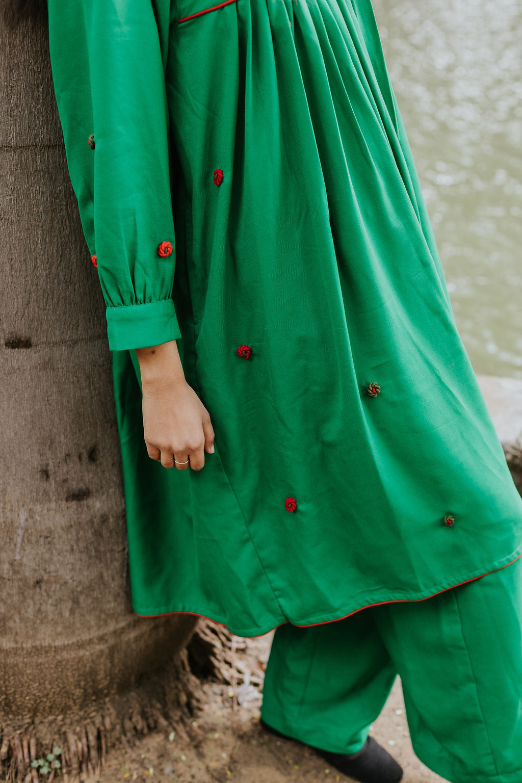 Crimson Stitched Green Cord