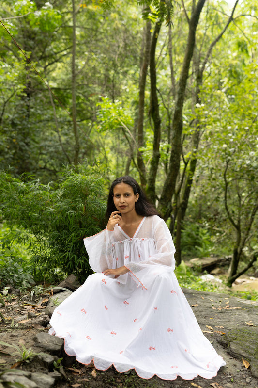 Pink Hydrangea Scallop Kurta Dress