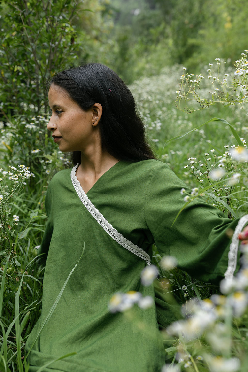 Neem Green Lace Linen Angrakha Set 🌿