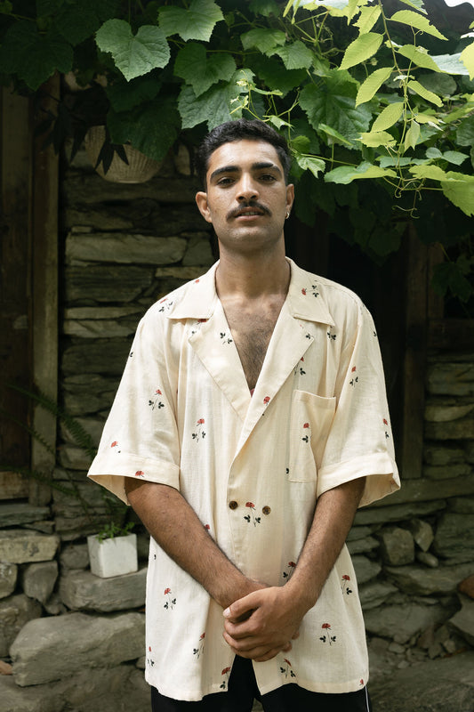 Beige Linen Rose Shirt (Men)