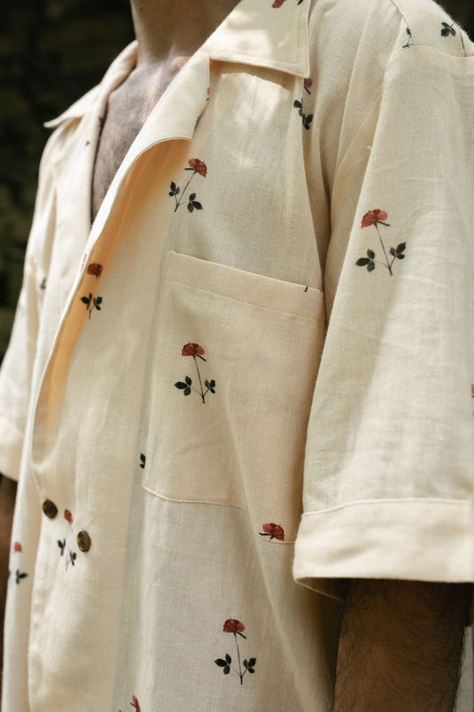 Beige Linen Rose Shirt (Men)