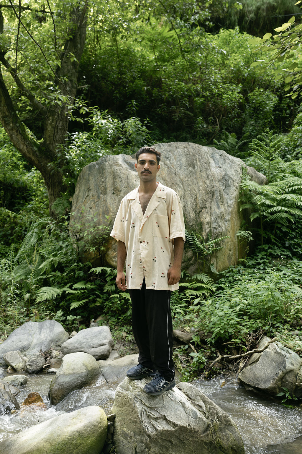 Beige Linen Rose Shirt (Men)
