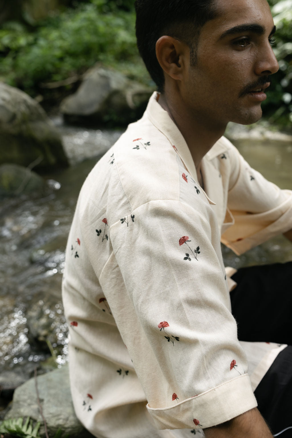 Beige Linen Rose Shirt (Men)