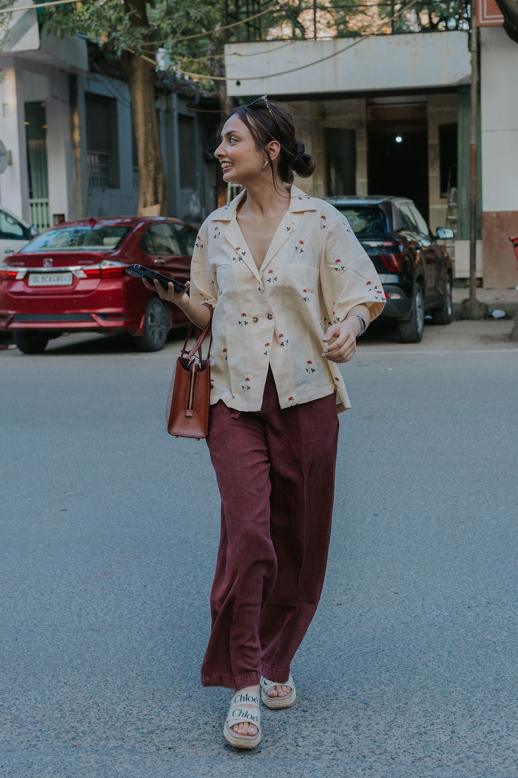 Beige Linen Rose Shirt (Women)