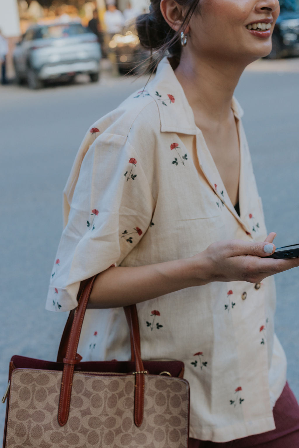 Beige Linen Rose Shirt (Women)