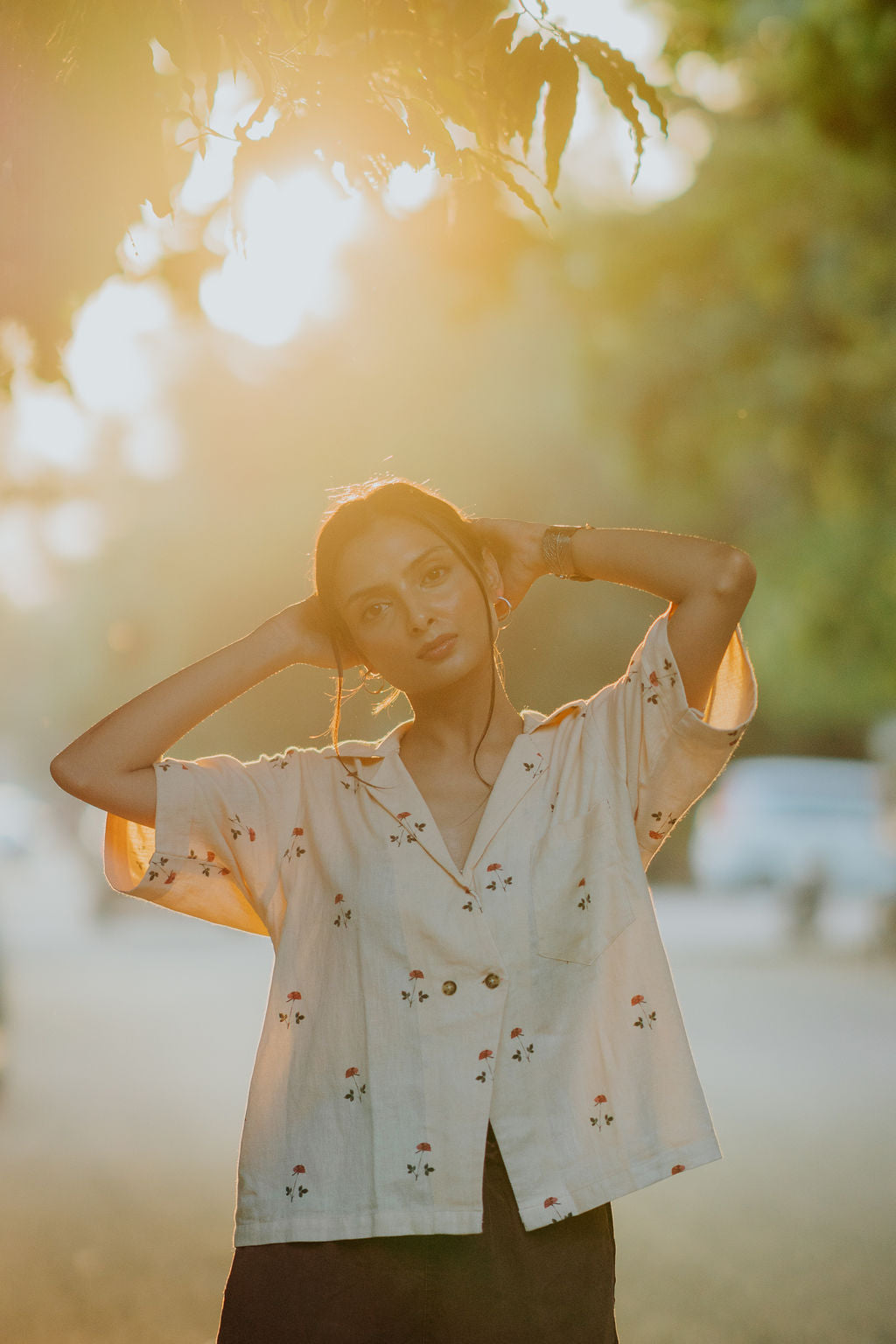 Beige Linen Rose Shirt (Women)