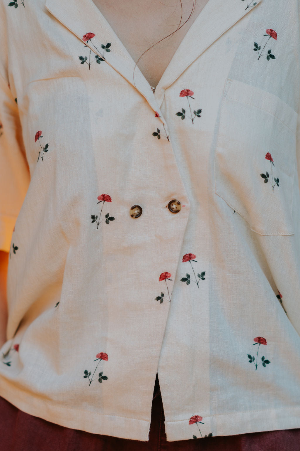Beige Linen Rose Shirt (Women)