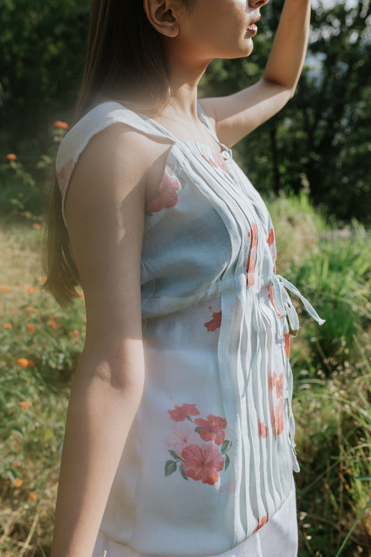 Pintuck & Hibiscus Top