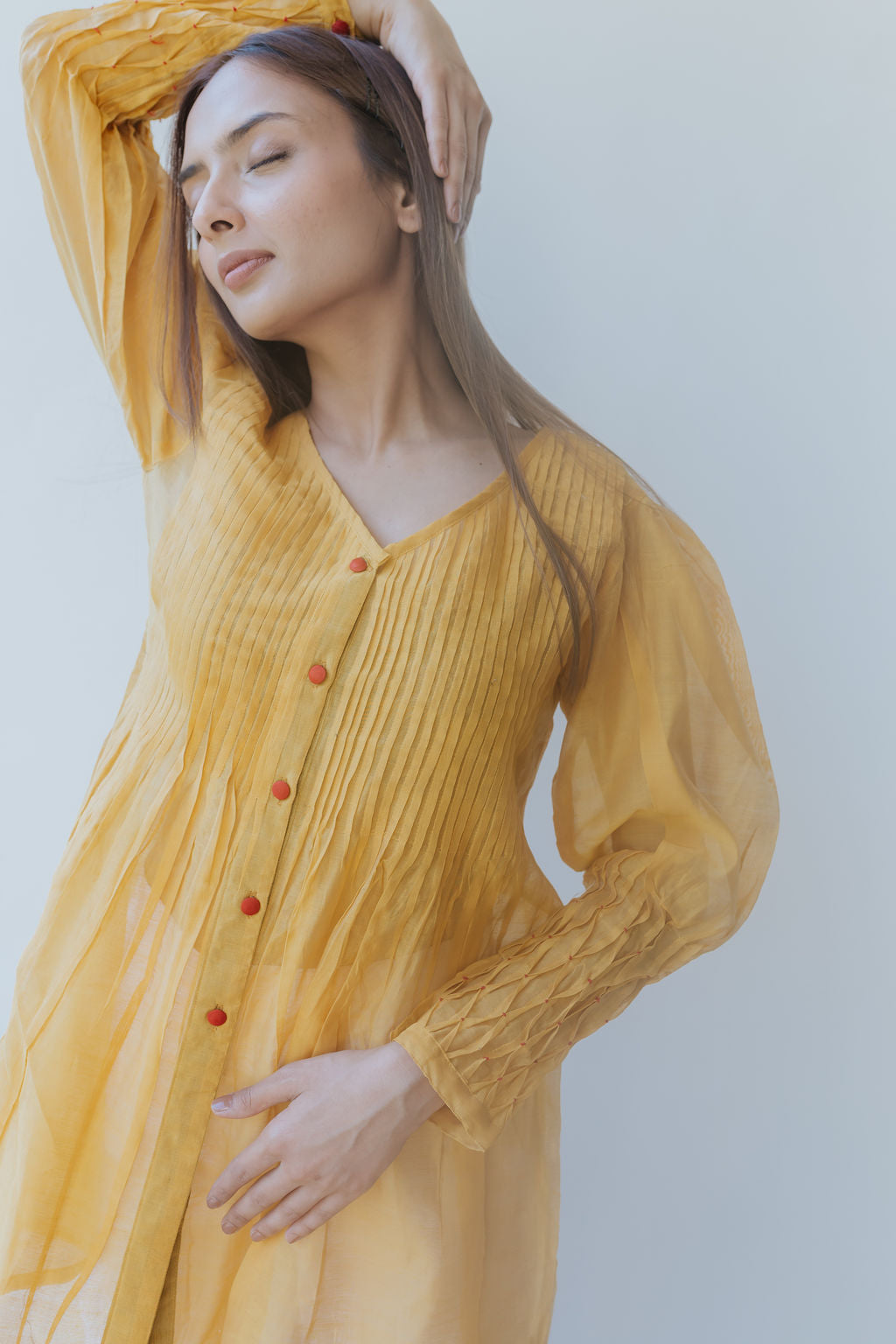Chanderi Marigold Pintuck Shirt