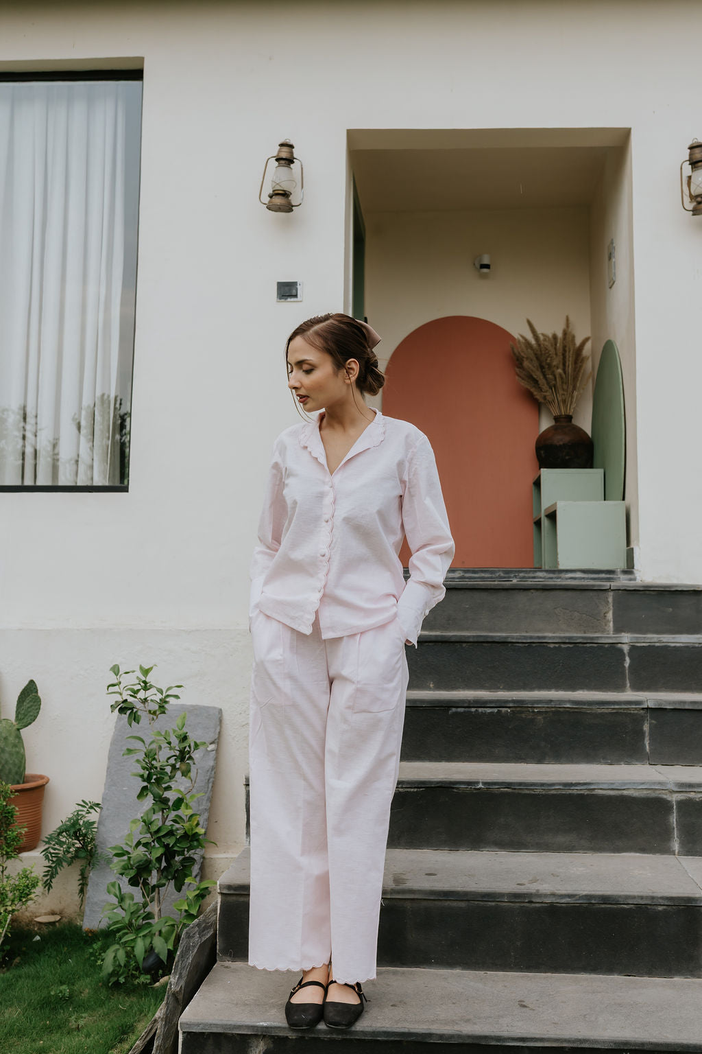 Butter Pink Scallop Pant Set