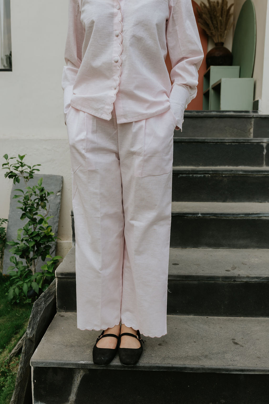 Butter Pink Scallop Pant Set