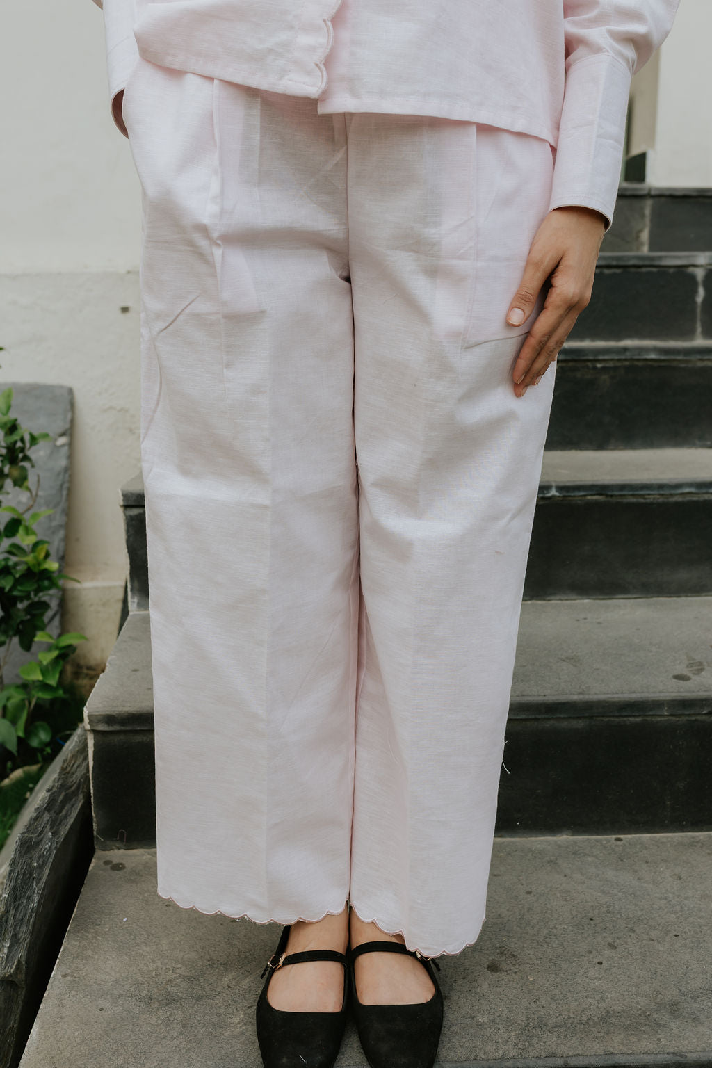 Butter Pink Scallop Pant Set
