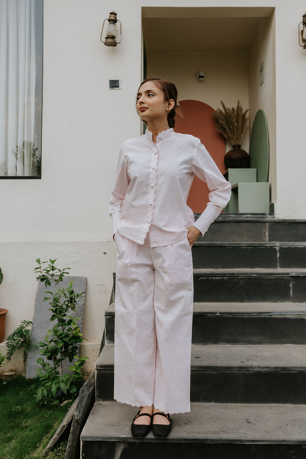Butter Pink Scallop Pant Set