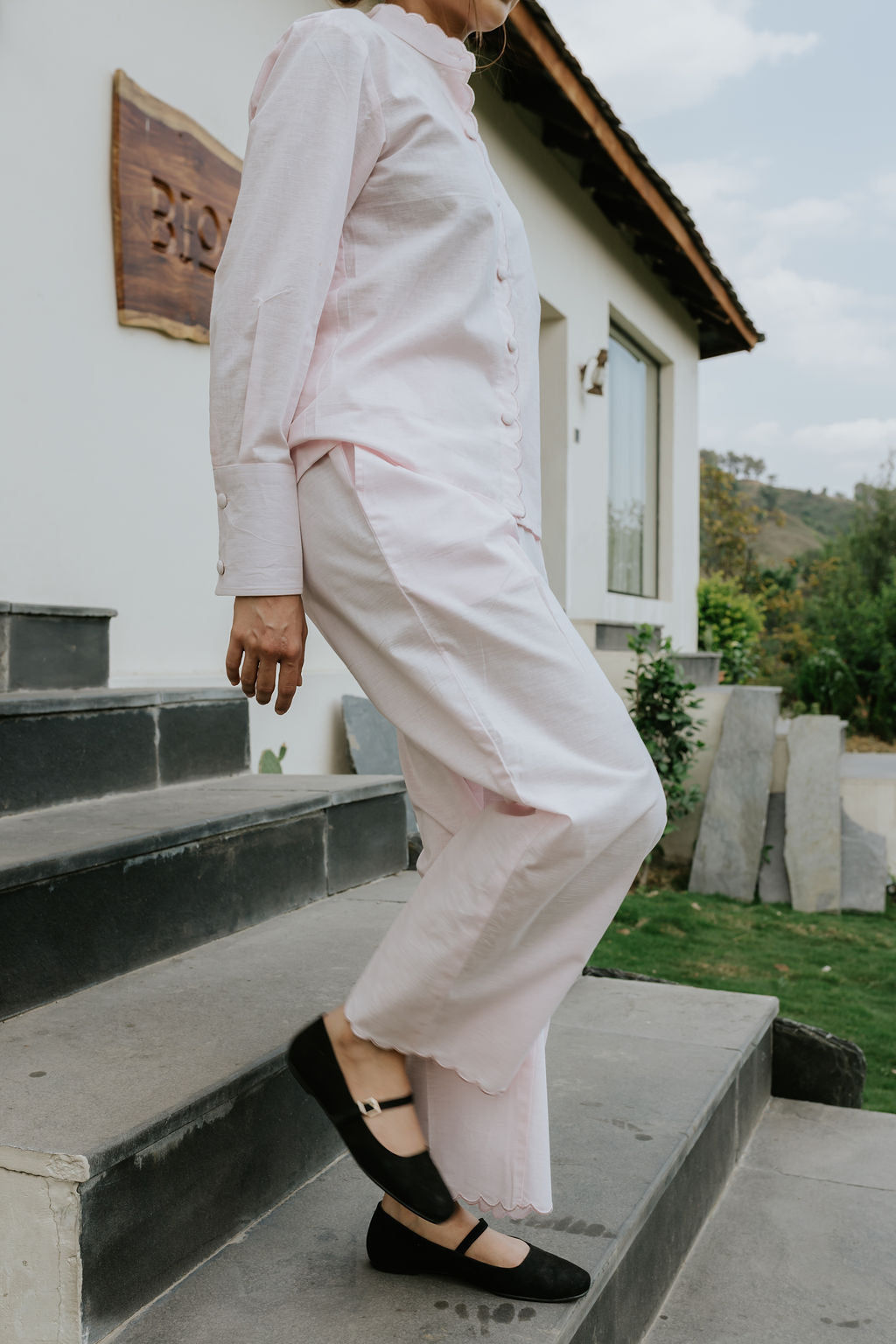 Butter Pink Scallop Pant Set