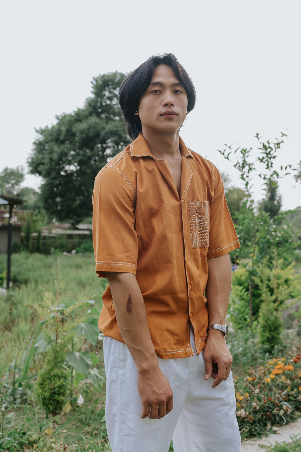 Hand-Embroidered Linen Shirt (Men)