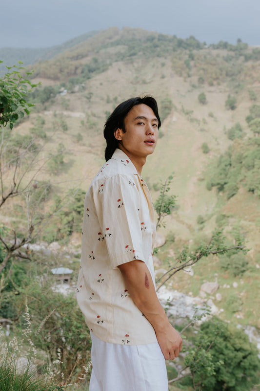 Beige Linen Rose Shirt (Men)