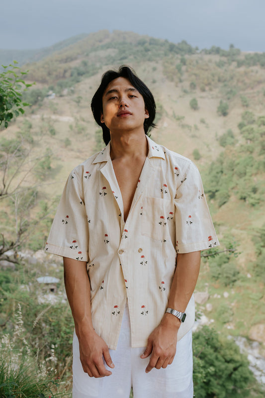 Beige Linen Rose Shirt (Men)