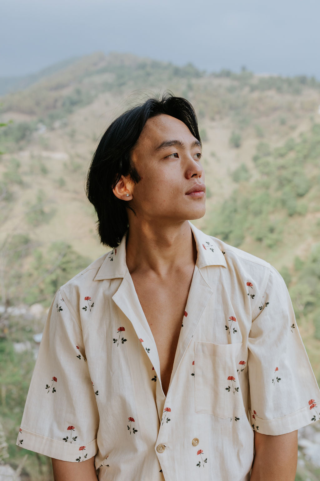 Beige Linen Rose Shirt (Men)