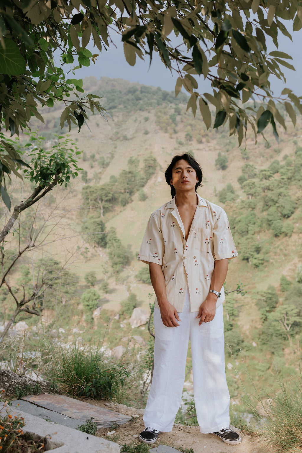 Beige Linen Rose Shirt (Men)