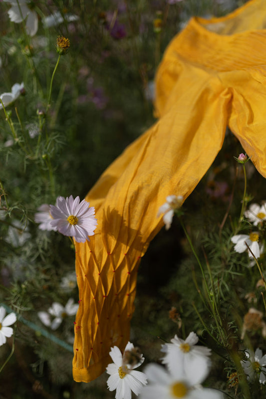Chanderi Marigold Pintuck Shirt