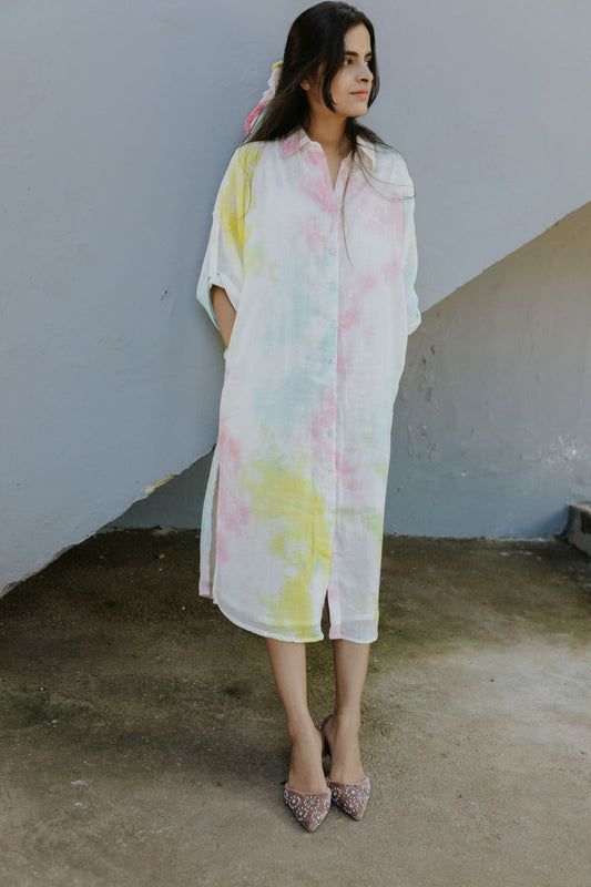 Funky Fusion Tie-Dye Oversized Shirt Dress
