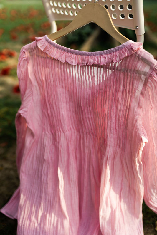Soft Peony Frill Pintuck Top
