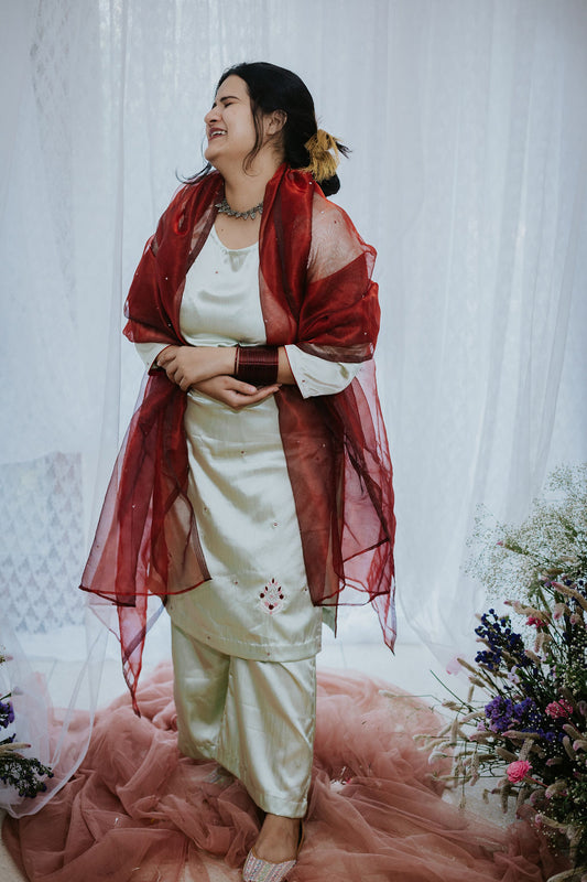 Satin Gul-Rukh Set With Dupatta