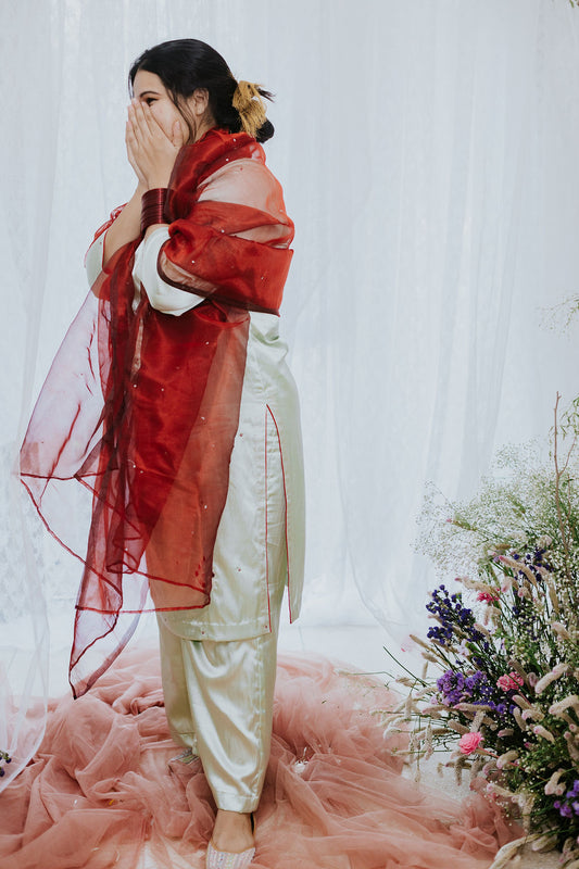 Satin Gul-Rukh Set With Dupatta