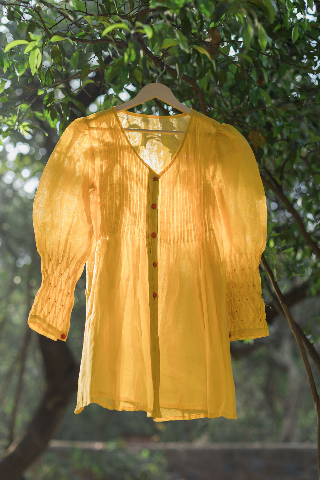 Chanderi Marigold Pintuck Shirt